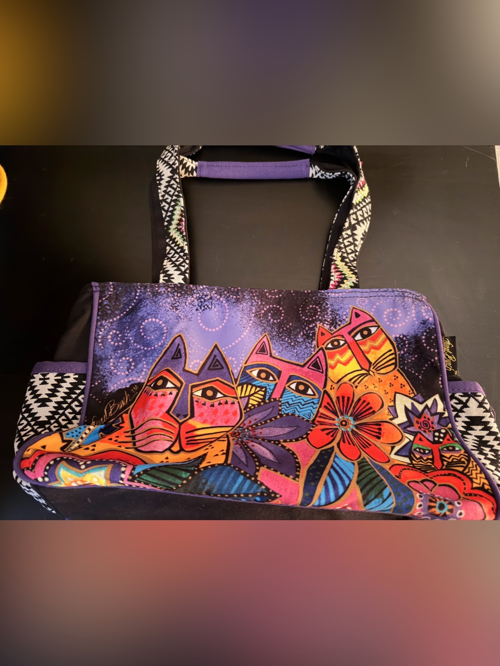 Laurel Burch Purple Multi Cat-Print Tote